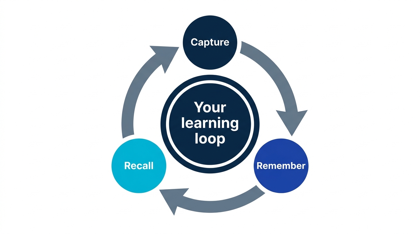 Your learning loop diagram - capture, remember, recall, spinning in a circle