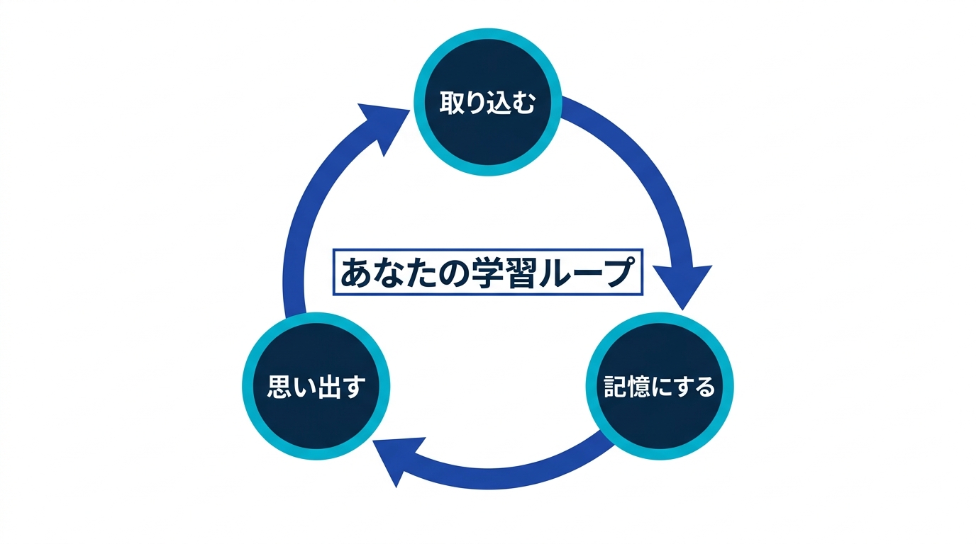 あなたの学習ループの図 - 取り込む、記憶にする、思い出す、を回す循環
