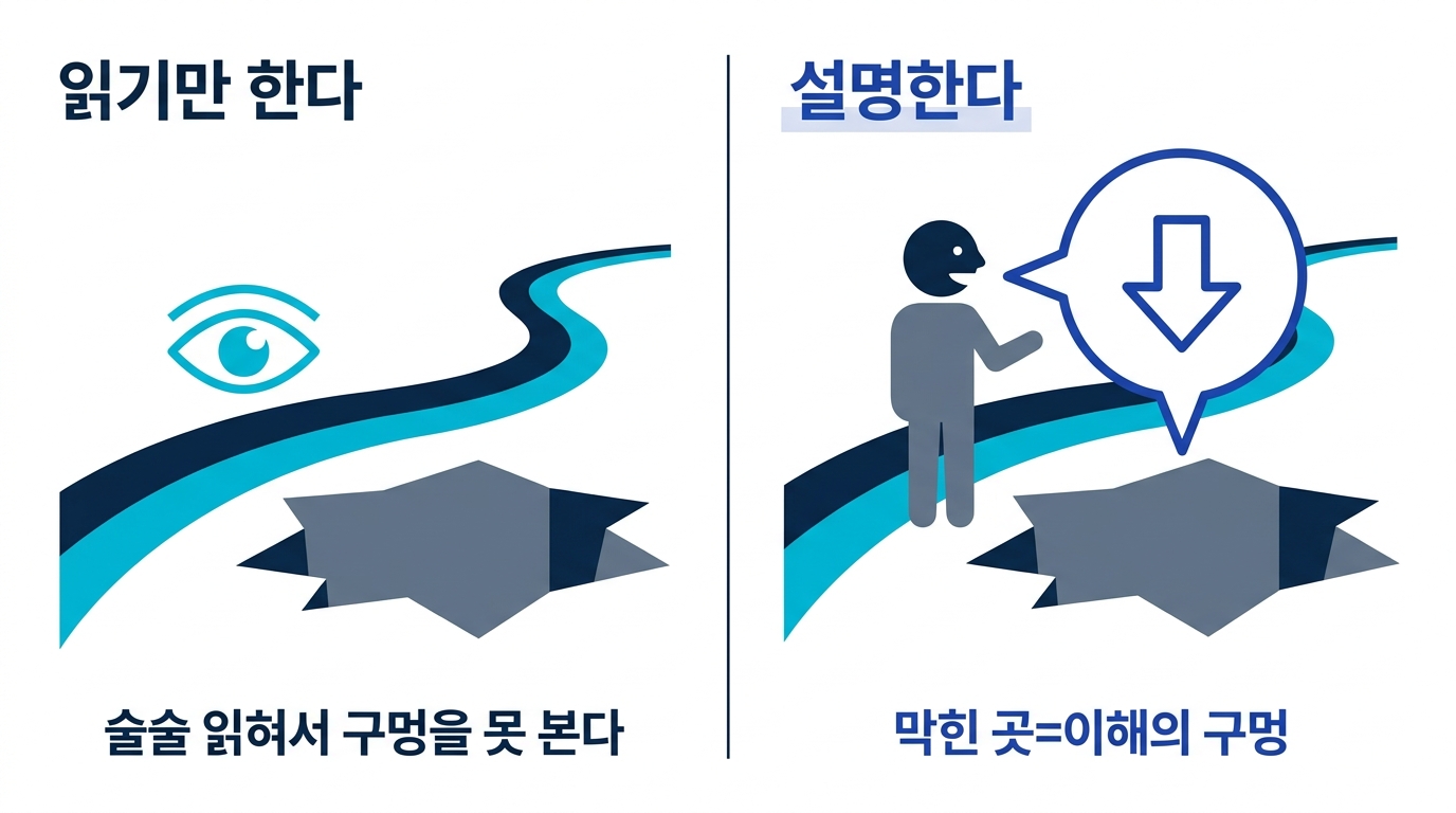 읽기만 하면 지나쳐 버리는 이해의 구멍을, 설명하면 정확히 찾아낼 수 있음을 보여 주는 대비 도식