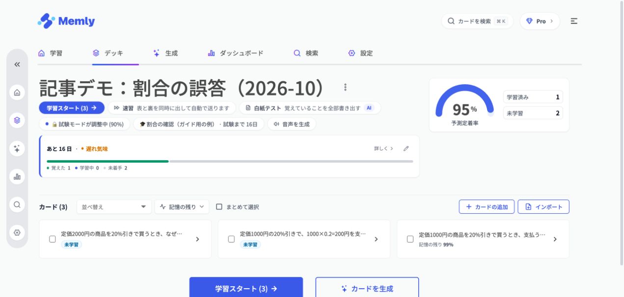 今日の分を解き、進み具合を確かめる